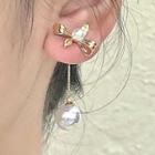 Bow Faux Pearl Alloy Dangle Earring 1 Pair - 2607a - Gold - One Size