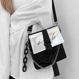 Lettering Buckled Crossbody Bag Silver & Black - One Size
