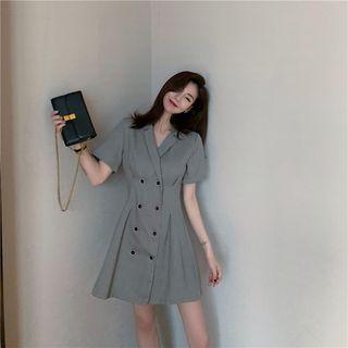 Double-breasted Short-sleeve Mini A-line Dress