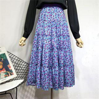 Floral Print Layered A-line Skirt
