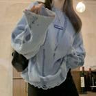 Ripped Trim Knit Top Blue - One Size