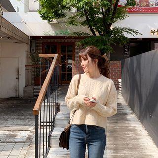 Wool Blend Cable-knit Cropped Sweater Nude - One Size