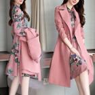 Set: Double-breasted Trench Coat + Floral Print Dress