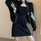 Set: Striped Zip Jacket + A-line Skirt