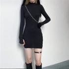 Long-sleeve Half Zip Mini Sheath Dress