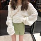 Boatneck Knit Sweater / Faux-leather Mini Skirt