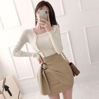 Metal-button Trim Slim-fit Knit Top