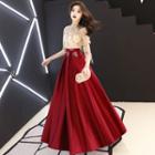 Fringed Elbow-sleeve A-line Evening Gown