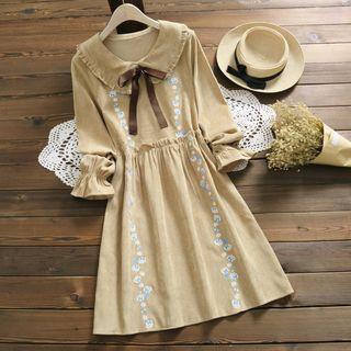 Long-sleeve Midi Embroidered A-line Dress