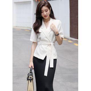 Double-breasted Short-sleeve Robe Blazer