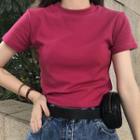 Short-sleeve Plain T-shirt Rose Pink - One Size