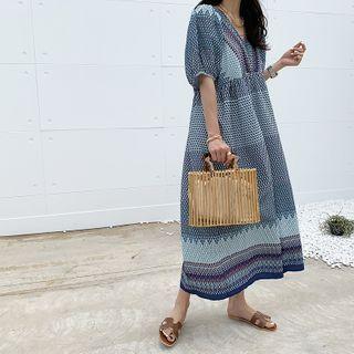 V-neck Pattern Maxi Empire Dress