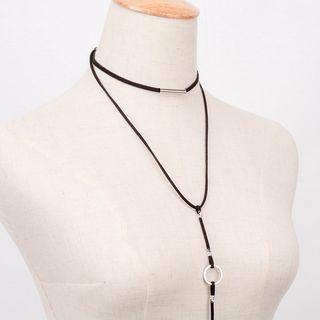 Bar Choker + Hoop Y Necklace C0770 - Black - One Size