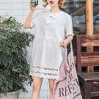 Perforated Color Panel Elbow Sleeve Dress