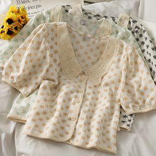 Contrasted Printed Crop Shirt