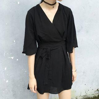Elbow-sleeve A-line Chiffon Dress