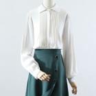 Long-sleeve Blouse / High Waist Midi A-line Skirt
