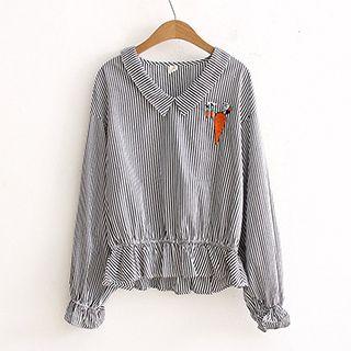Carrot Embroidered Striped Shirt