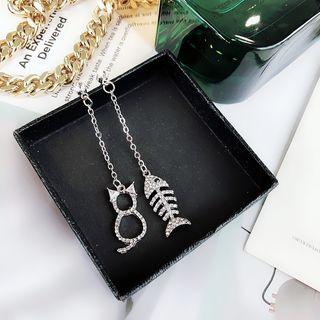 Cat & Fishbone Non-matching Drop Earring