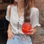 Eyelet Lace Short-sleeve Blouse As Shown In Figure - One Size