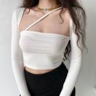 Square-neck Long-sleeve Asymmetrical Ribbed T-shirt