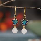 Starfish Faux Gemstone Sterling Silver Dangle Earring 1 Pair - White Faux Pearl & Gold Trim - Blue - One Size