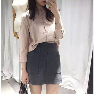 Double-breasted Long-sleeve Blouse