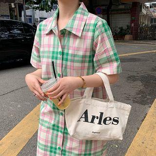 Color-block Plaid Shirtdress
