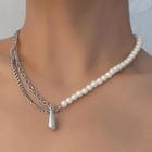 Faux Pearl Chain Necklace Necklace - Faux Pearl - Silver & White - One Size