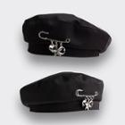 Safety Pin-accent Beret Black - One Size
