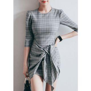 Wrap-front Glen-plaid Mini Sheath Dress