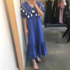 Tassel Detail Sailor Collar Short-sleeve Midi Dress