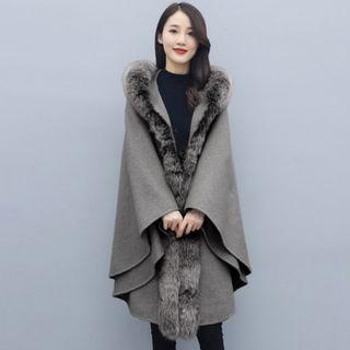 Furry Open-front Cape Coat