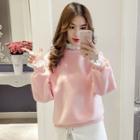 Stand Collar Loose-fit Panel Lace Sweatshirt