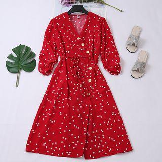Polka Dot Wrap Chiffon A-line Dress