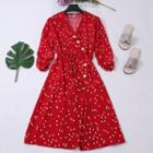 Polka Dot Wrap Chiffon A-line Dress