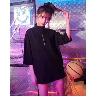 Stand-collar Loose-fit Lettering T-shirt