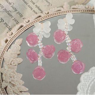 Flower Drop Earring 1 Pair - Pink - One Size