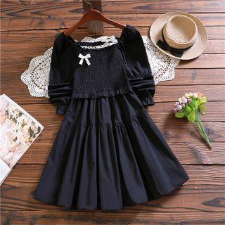 Long Sleeve Bow Detail Smocked Dress