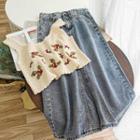 Set: Knit Camisole Top + Denim Midi Skirt