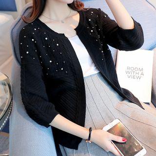 Embellished Cable Knit 3/4 Sleeve Cardigan