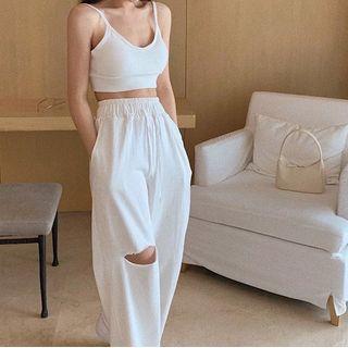 Cropped Camisole Top / Cutout Wide Leg Sweatpants