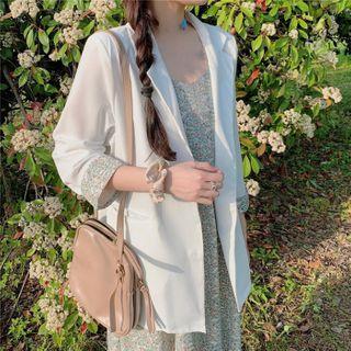 3/4-sleeve Blazer / Floral Strappy Midi A-line Dress