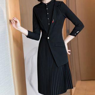 3/4-sleeve Asymmetric A-line Accordion Pleat Dress