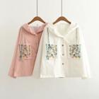 Embroidered Hooded Button Jacket Pink - One Size