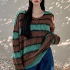 Color Block Striped Sweater Green - One Size