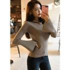 Bell-sleeve Hooded Rib-knit Top