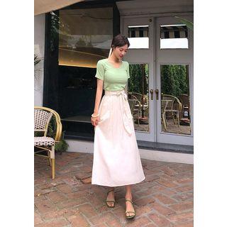 Gathered-waist Maxi Skirt With Sash