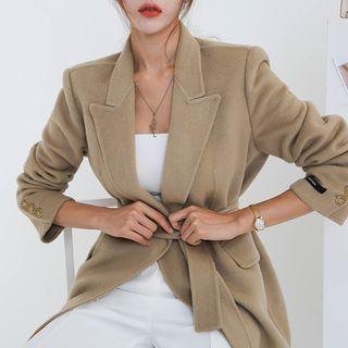 Handmade Belted Woolen Monotone Blazer
