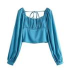 Long-sleeve Square-neck Satin Crop Top